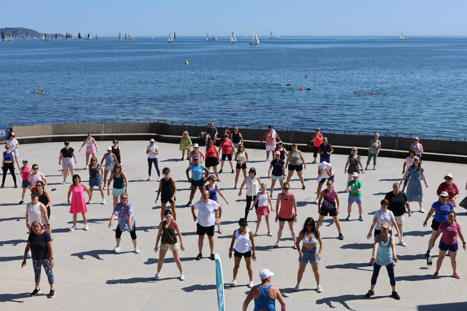 People at Dun Laoghaire Baths doing Zumba session
